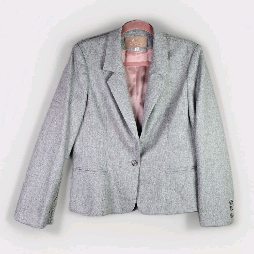 Saville Wool Blend Blazer Gray Classic Career Lined Size 14 Fall Winter Vintage